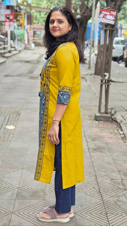 Mustard Yellow Pure Cotton Ajrakh Kurta