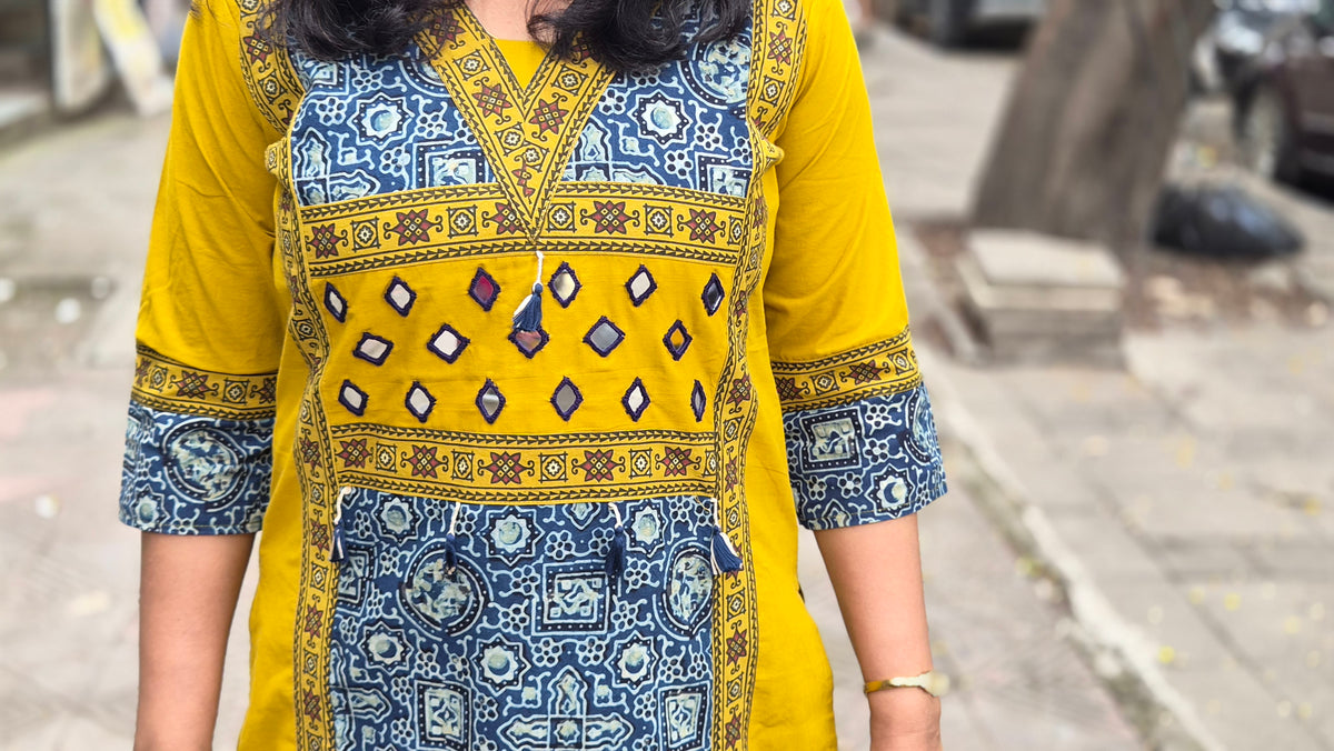 Mustard Yellow Pure Cotton Ajrakh Kurta