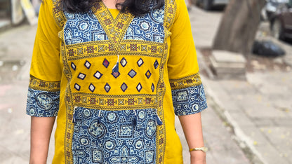 Mustard Yellow Pure Cotton Ajrakh Kurta