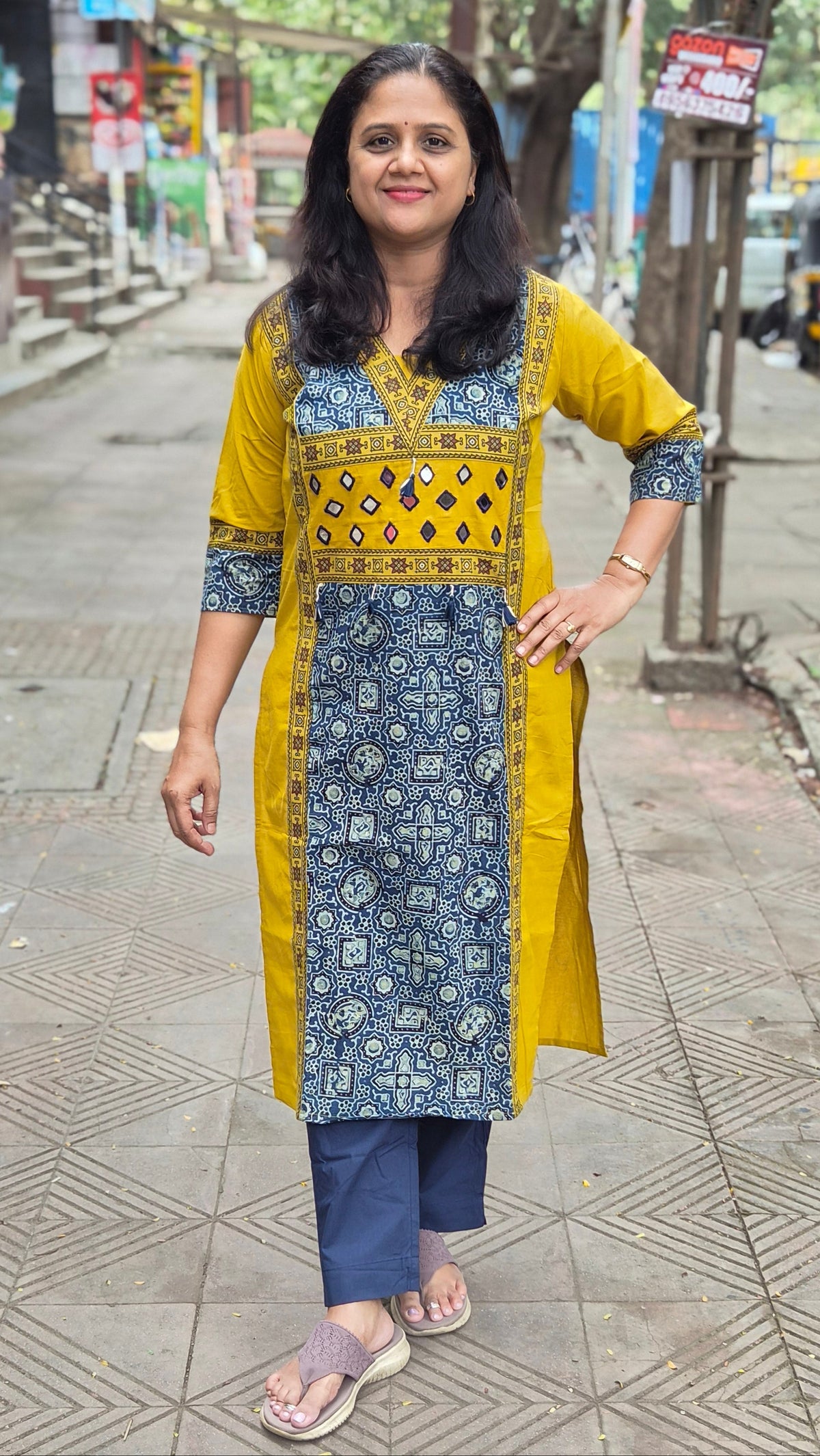 Mustard Yellow Pure Cotton Ajrakh Kurta