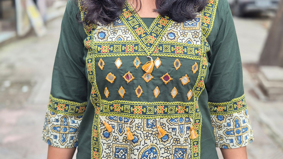 Bottle Green Pure Cotton Ajrakh Kurta
