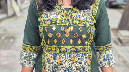 Bottle Green Pure Cotton Ajrakh Kurta