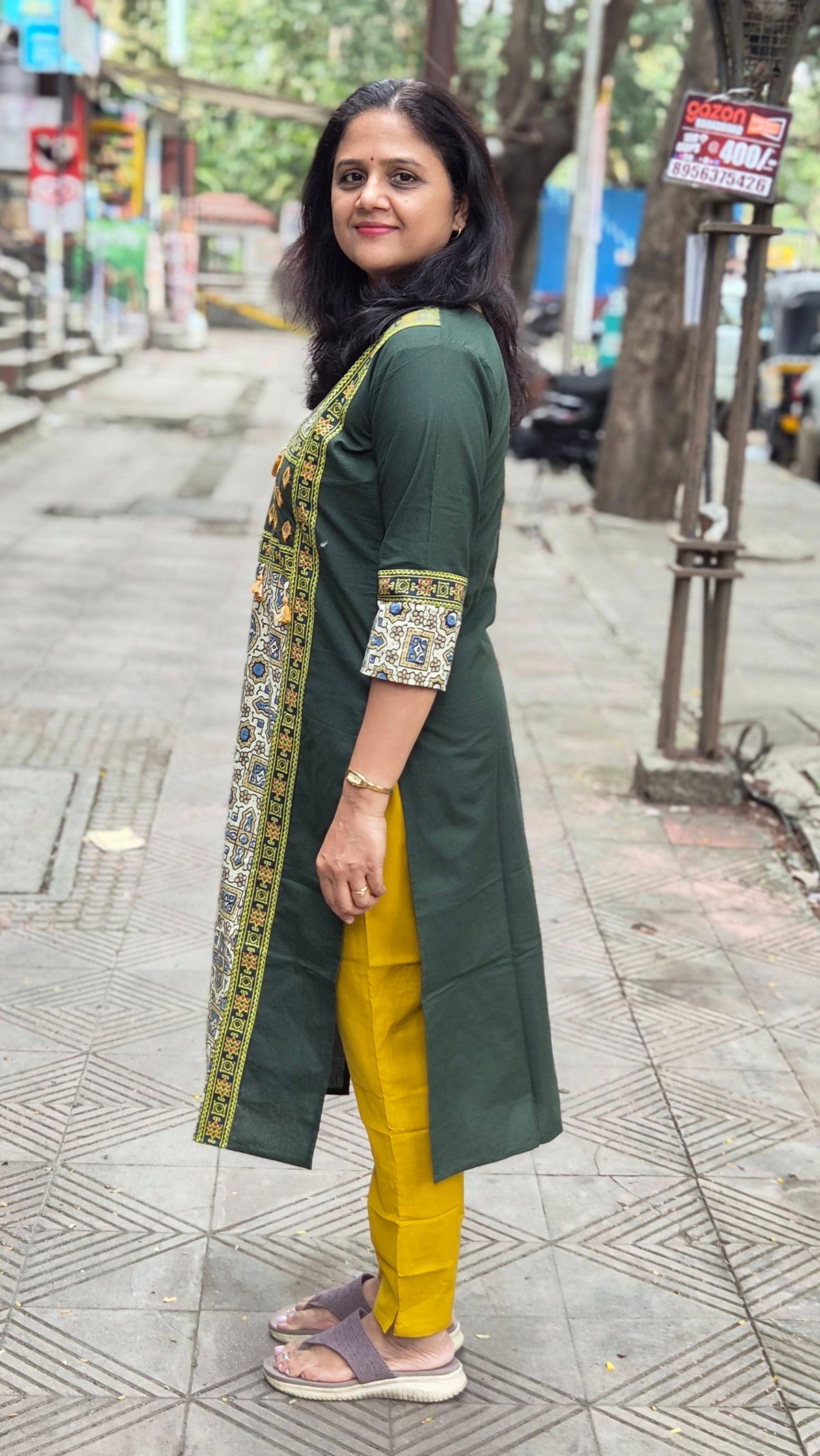 Bottle Green Pure Cotton Ajrakh Kurta