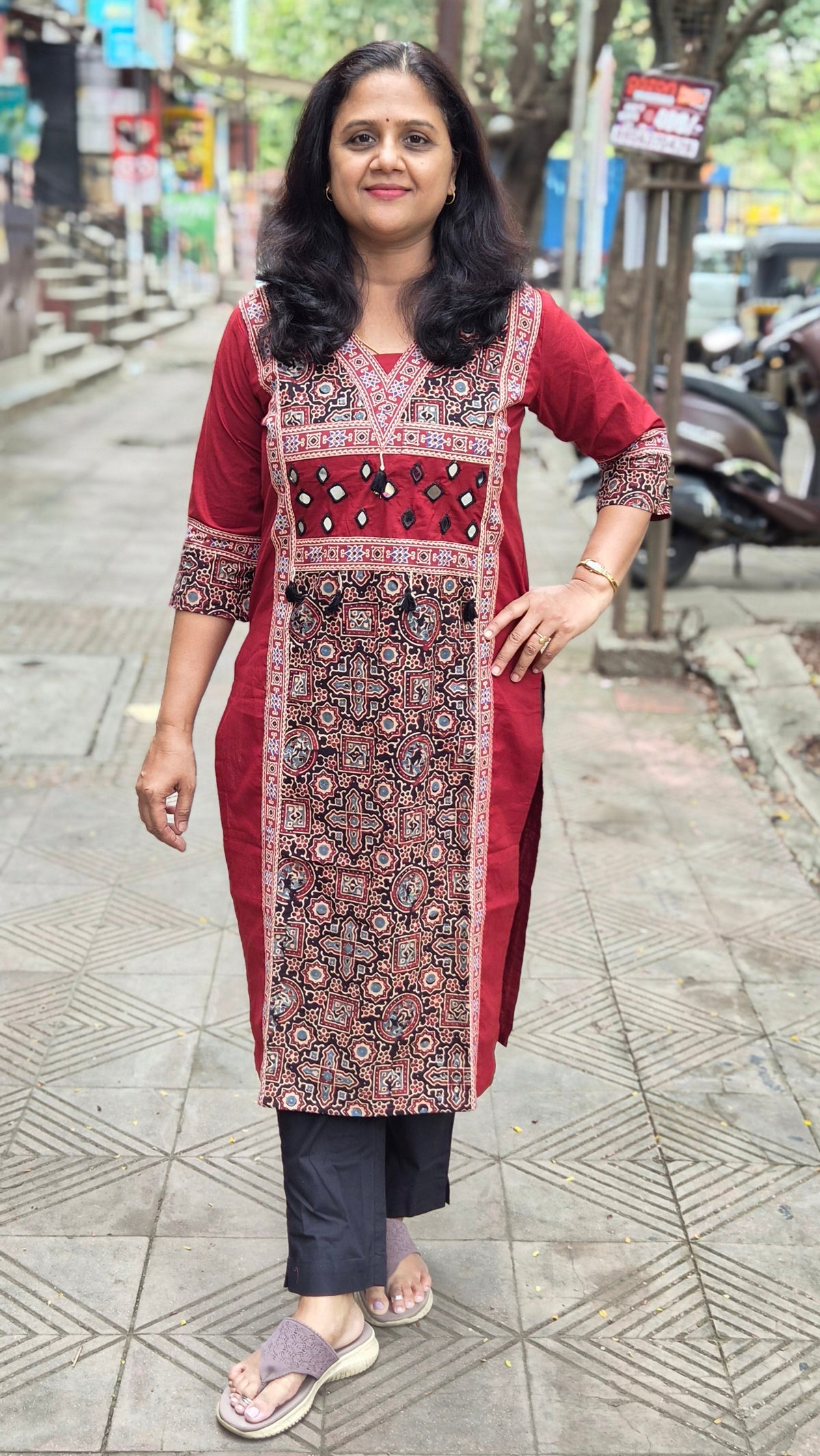 Maroon Pure Cotton Ajrakh Kurta