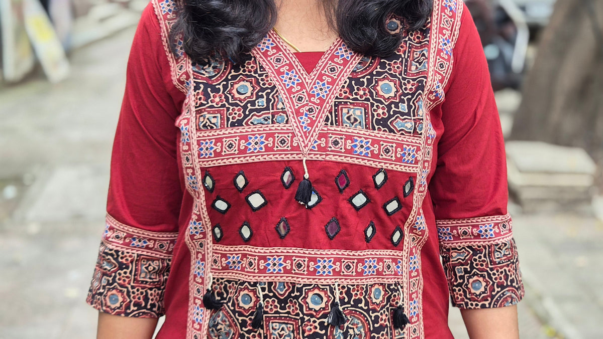 Maroon Pure Cotton Ajrakh Kurta