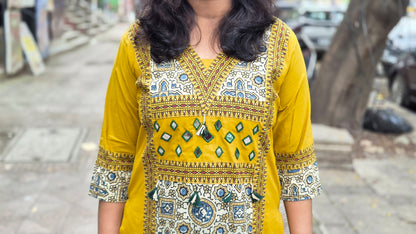 Mustard Yellow Pure Cotton Ajrakh Kurta