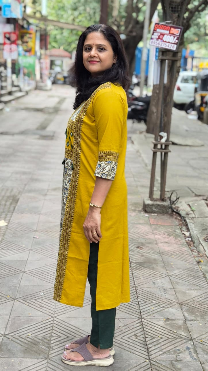Mustard Yellow Pure Cotton Ajrakh Kurta