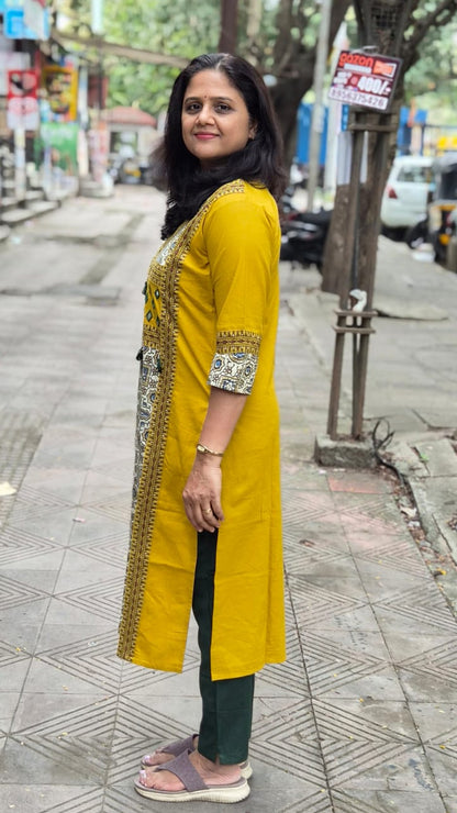 Mustard Yellow Pure Cotton Ajrakh Kurta