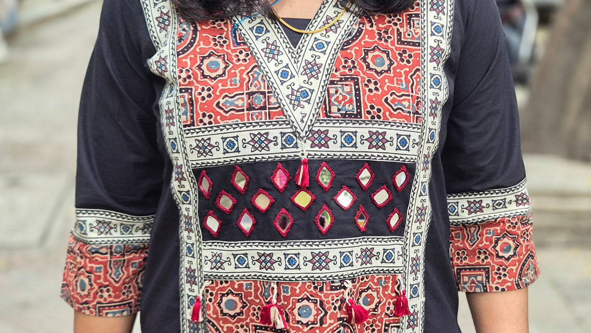Black Pure Cotton Ajrakh Kurta