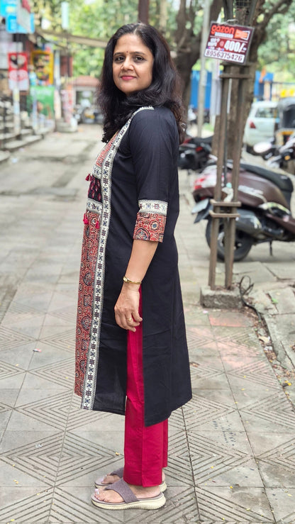 Black Pure Cotton Ajrakh Kurta