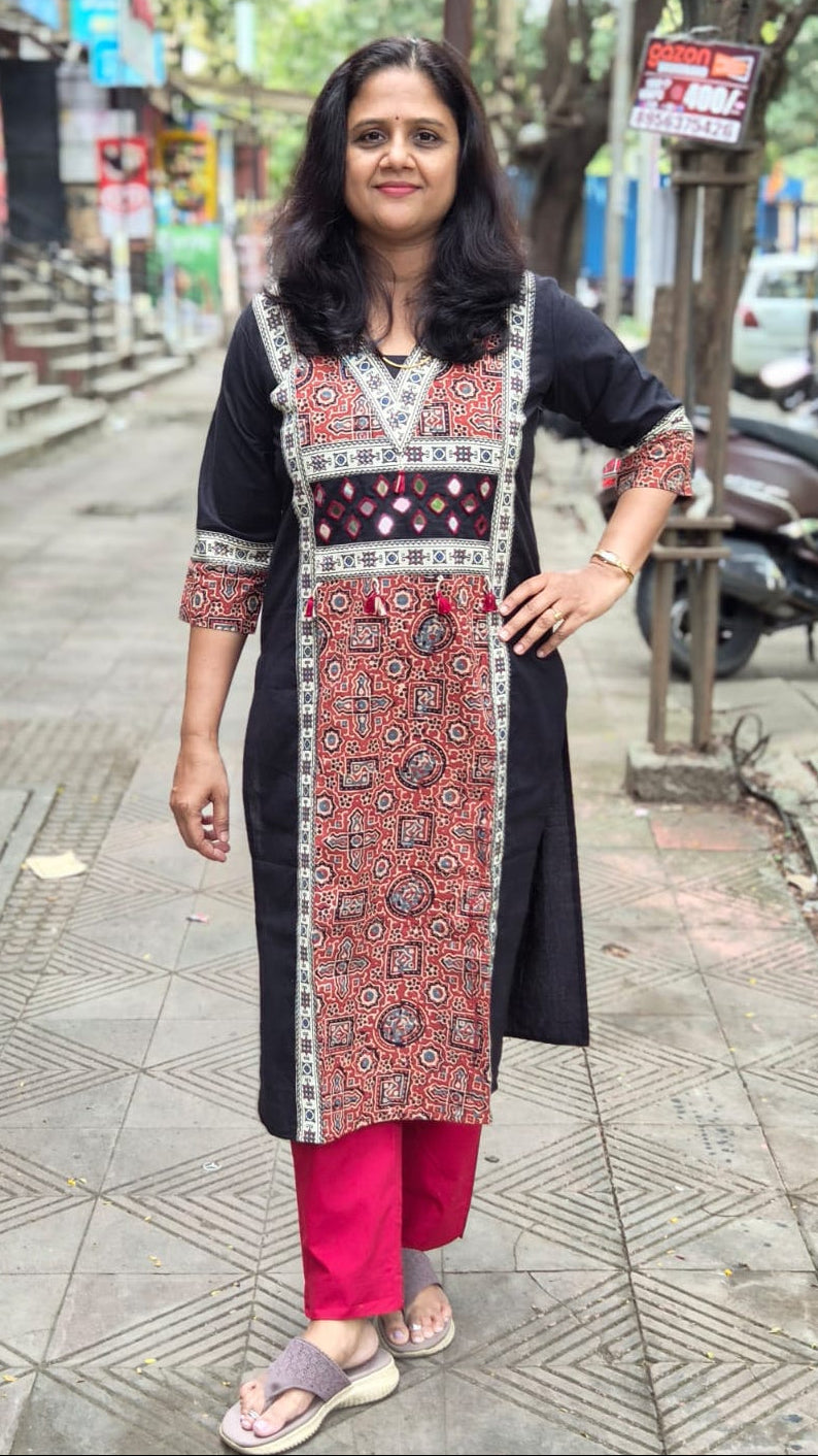Black Pure Cotton Ajrakh Kurta