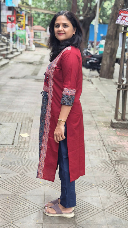 Maroon Pure Cotton Ajrakh Kurta
