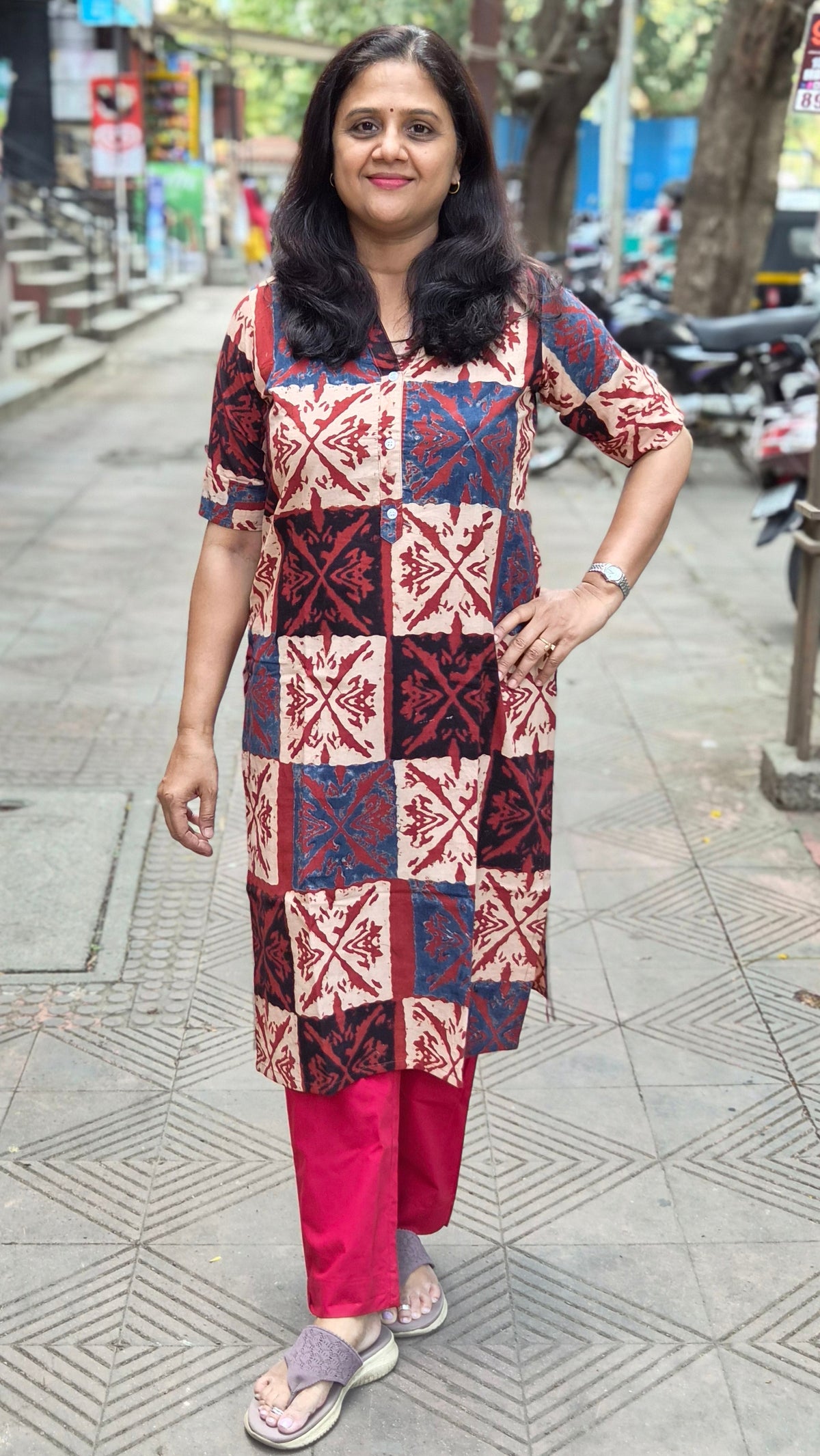 Maroon Handblock Ajrakh Cotton Kurta