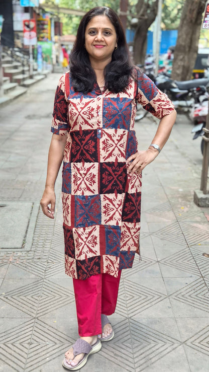 Maroon Handblock Ajrakh Cotton Kurta