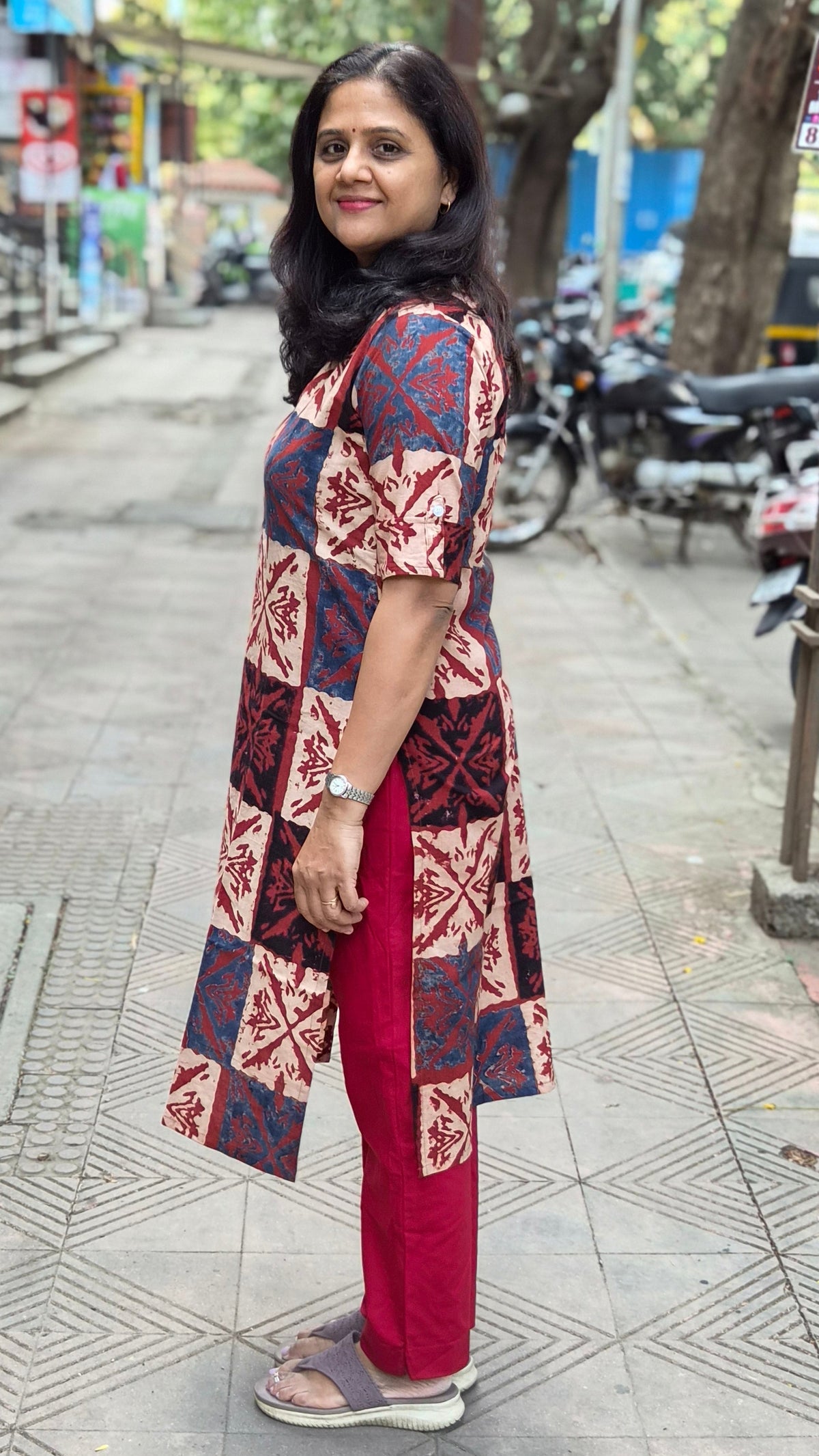 Maroon Handblock Ajrakh Cotton Kurta