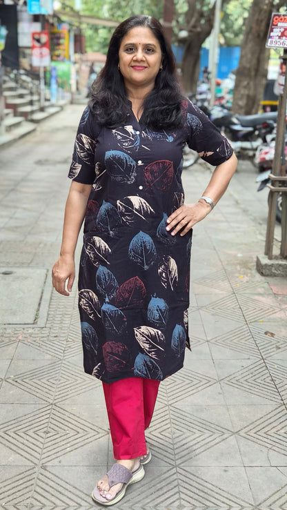 Black Handblock Ajrakh Cotton Kurta