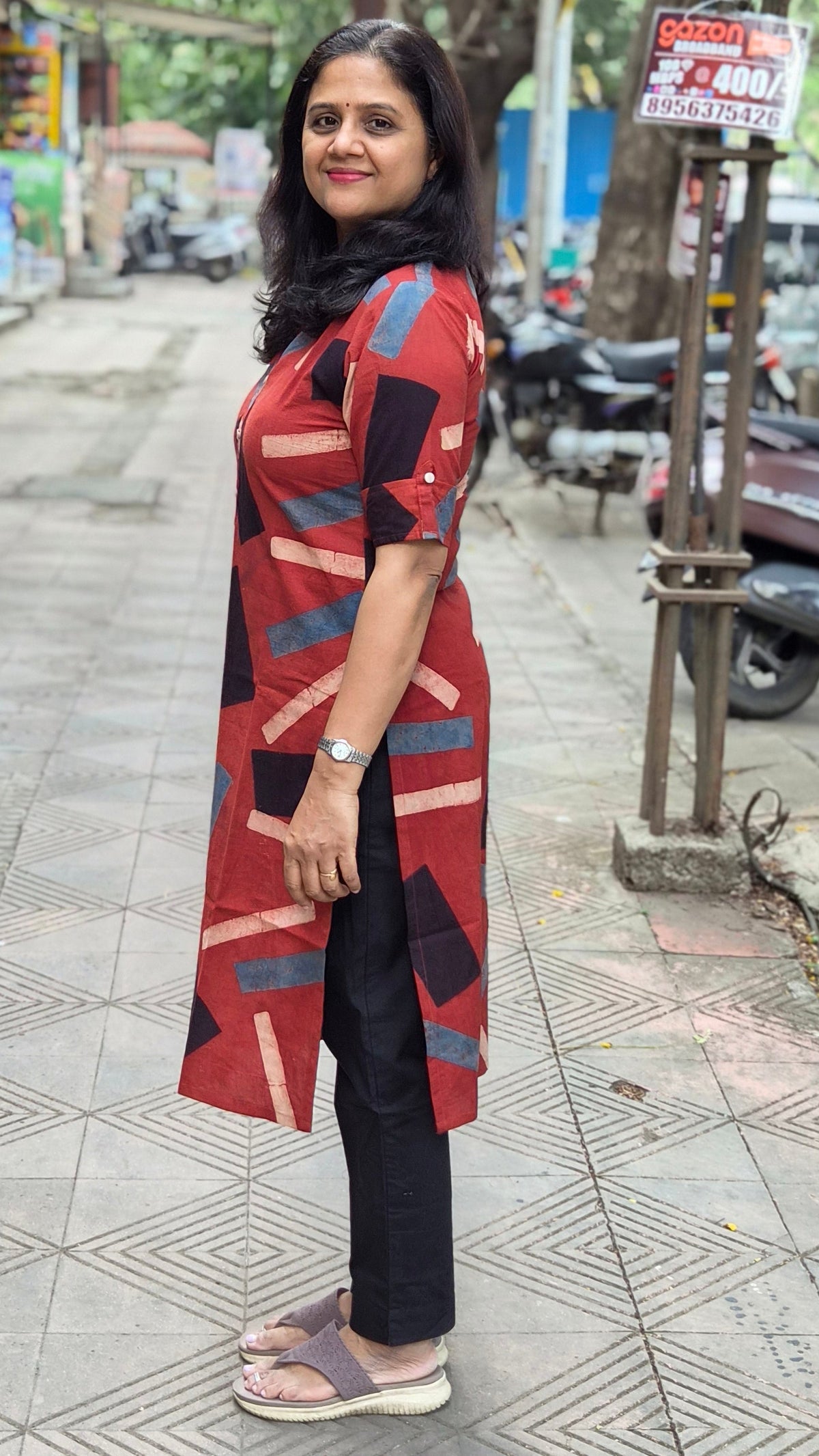 Maroon Handblock Ajrakh Cotton Kurta