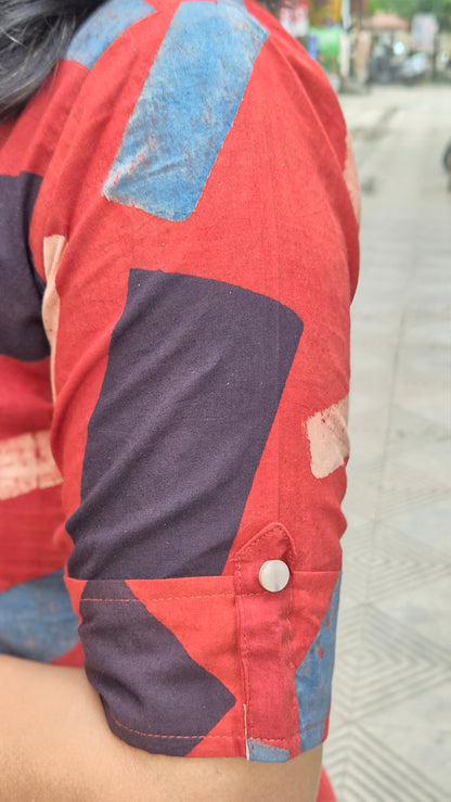 Maroon Handblock Ajrakh Cotton Kurta