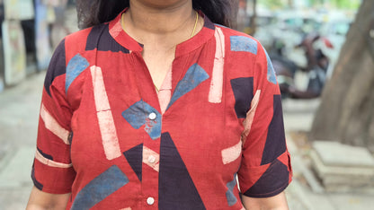 Maroon Handblock Ajrakh Cotton Kurta
