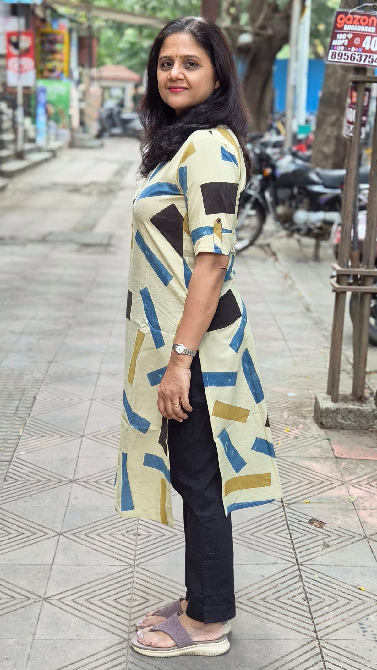 Off White Handblock Ajrakh Cotton Kurta