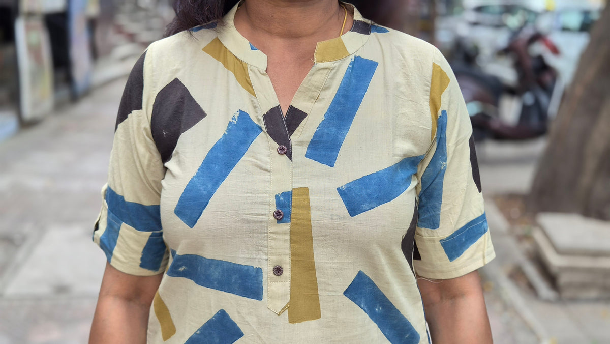Off White Handblock Ajrakh Cotton Kurta