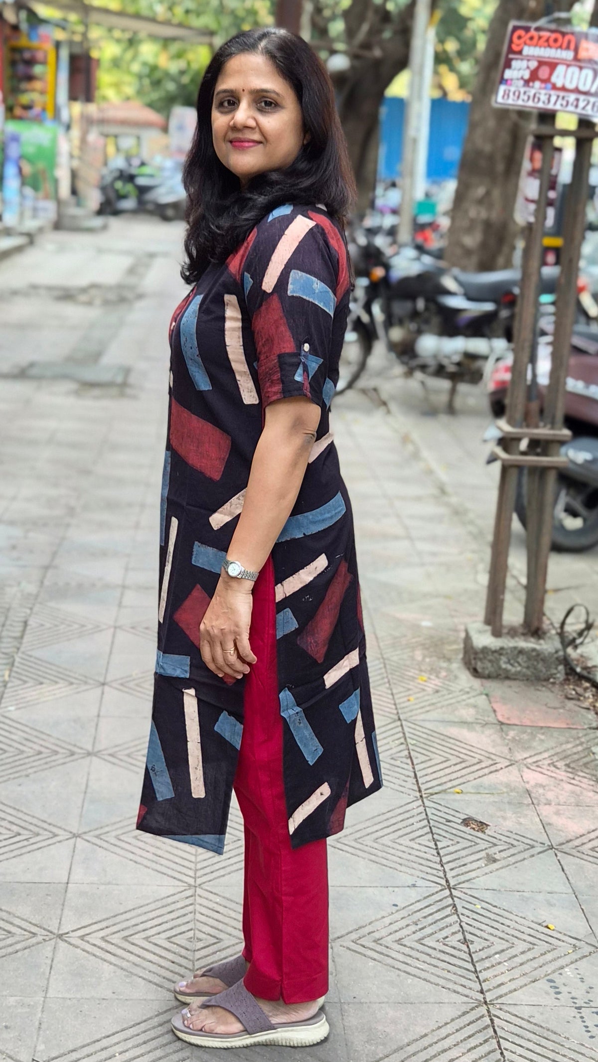 Black Handblock Ajrakh Cotton Kurta