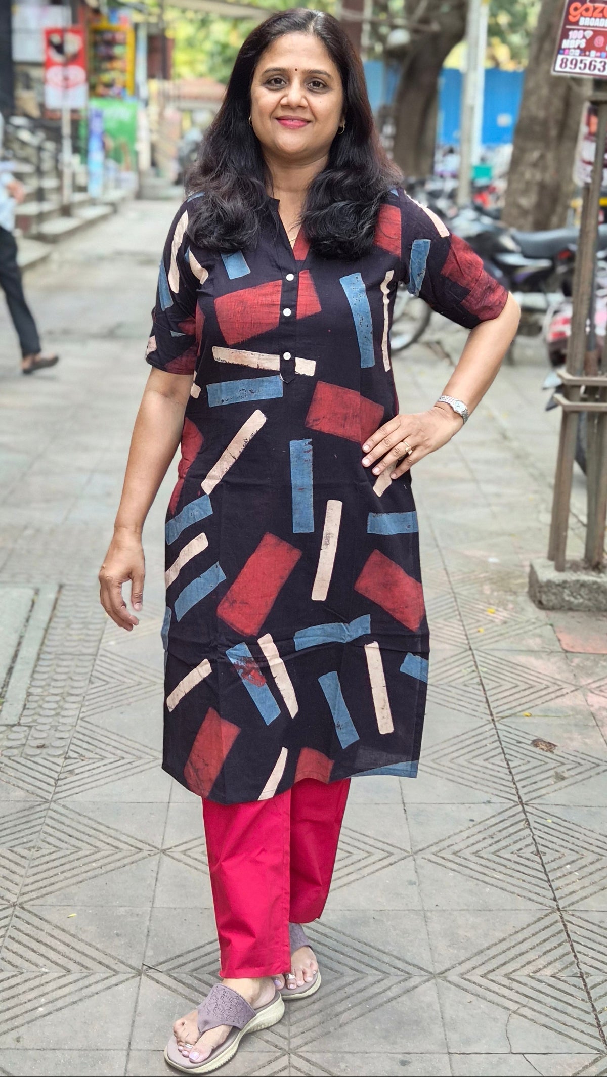 Black Handblock Ajrakh Cotton Kurta