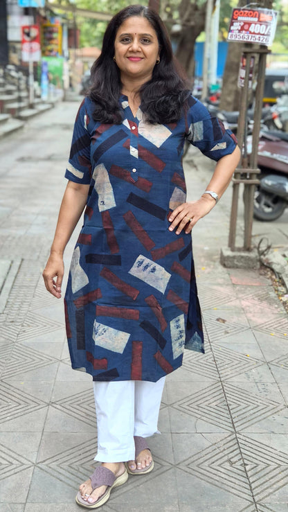 Indigo Handblock Ajrakh Cotton Kurta