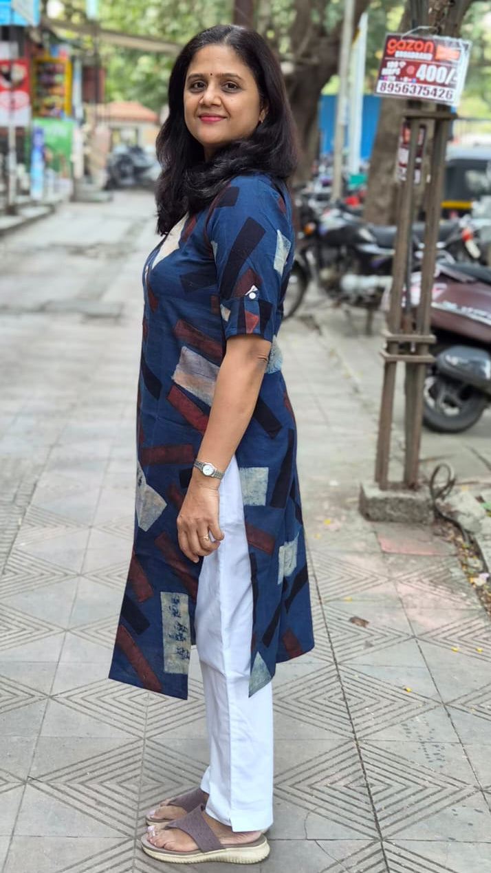Indigo Handblock Ajrakh Cotton Kurta