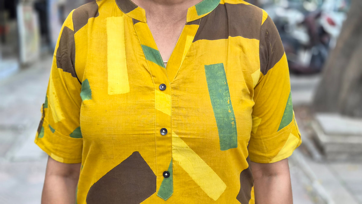 Mustard Handblock Ajrakh Cotton Kurta