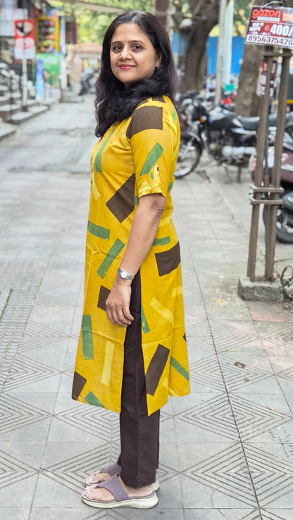 Mustard Handblock Ajrakh Cotton Kurta