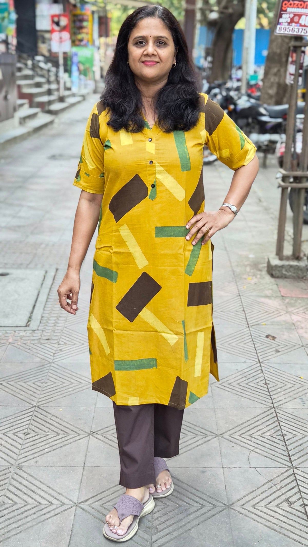 Mustard Handblock Ajrakh Cotton Kurta