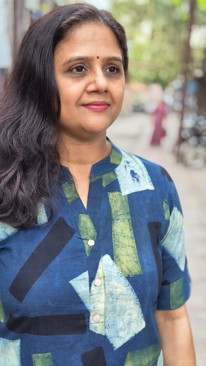 Indigo Handblock Ajrakh Cotton Kurta