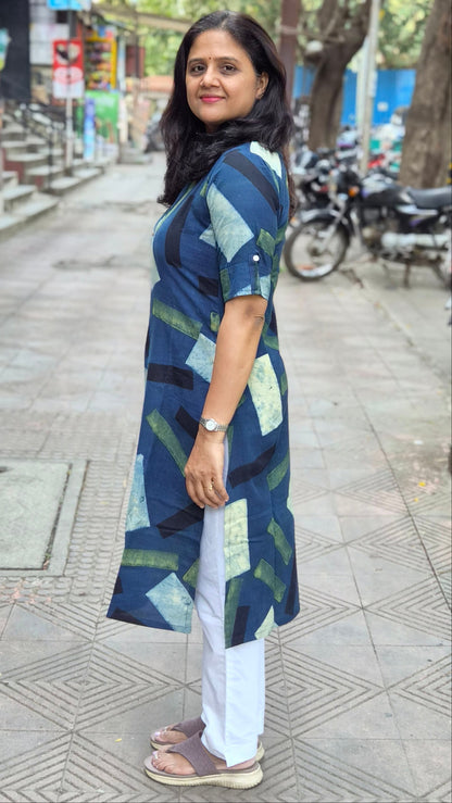 Indigo Handblock Ajrakh Cotton Kurta