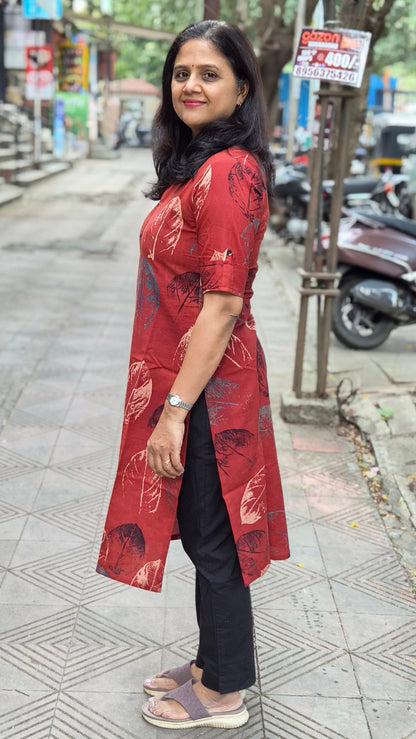 Maroon Handblock Ajrakh Cotton Kurta