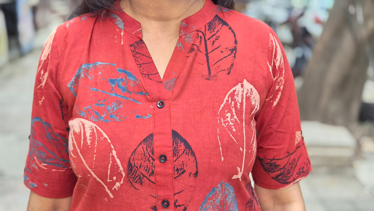Maroon Handblock Ajrakh Cotton Kurta