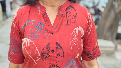 Maroon Handblock Ajrakh Cotton Kurta
