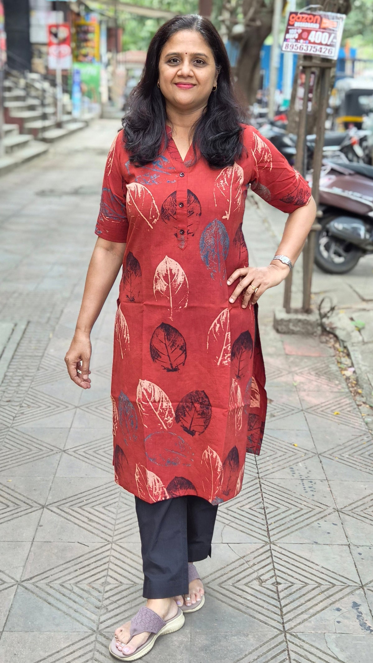 Maroon Handblock Ajrakh Cotton Kurta