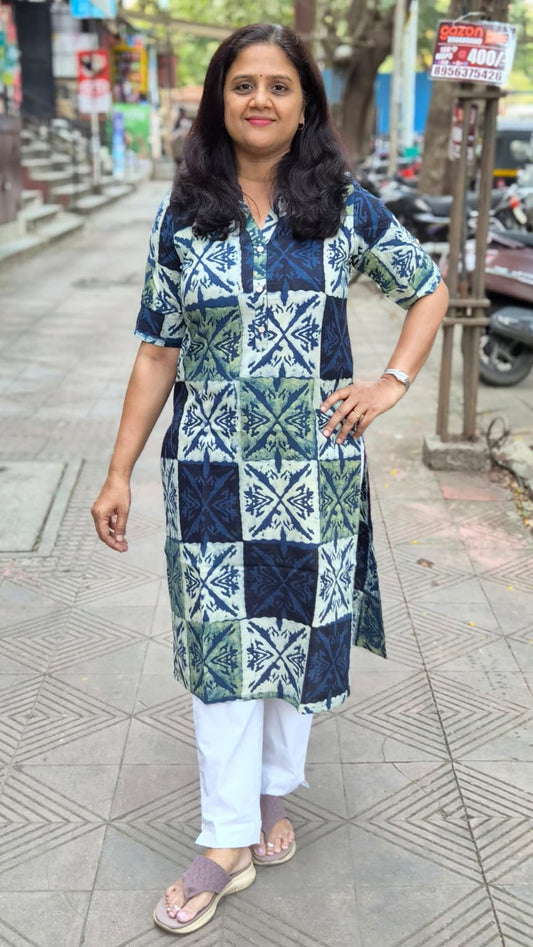 Indigo Handblock Ajrakh Cotton Kurta