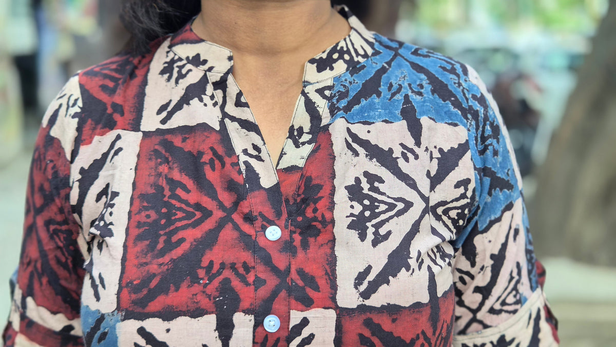 Maroon Handblock Ajrakh Cotton Kurta