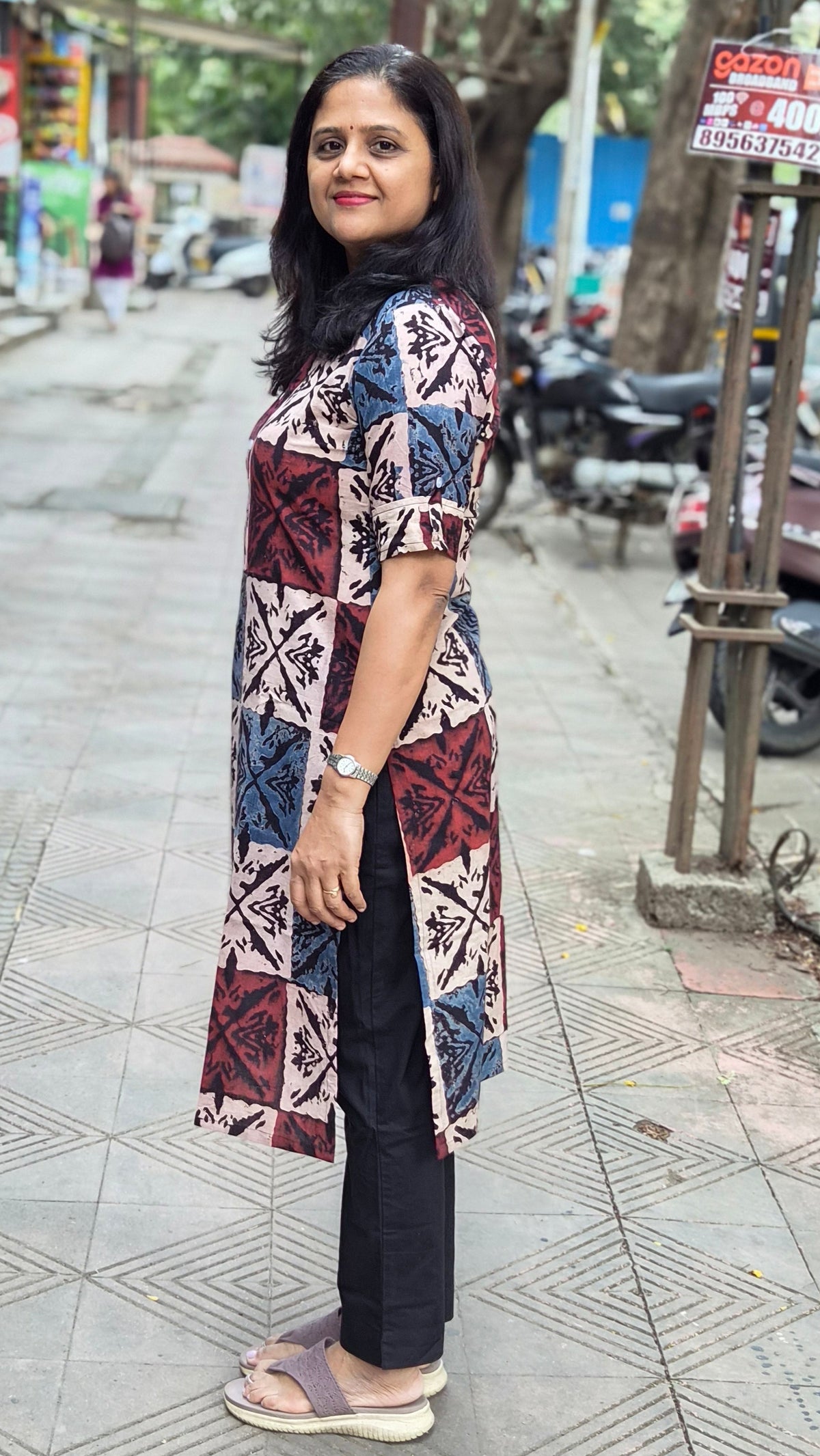 Maroon Handblock Ajrakh Cotton Kurta
