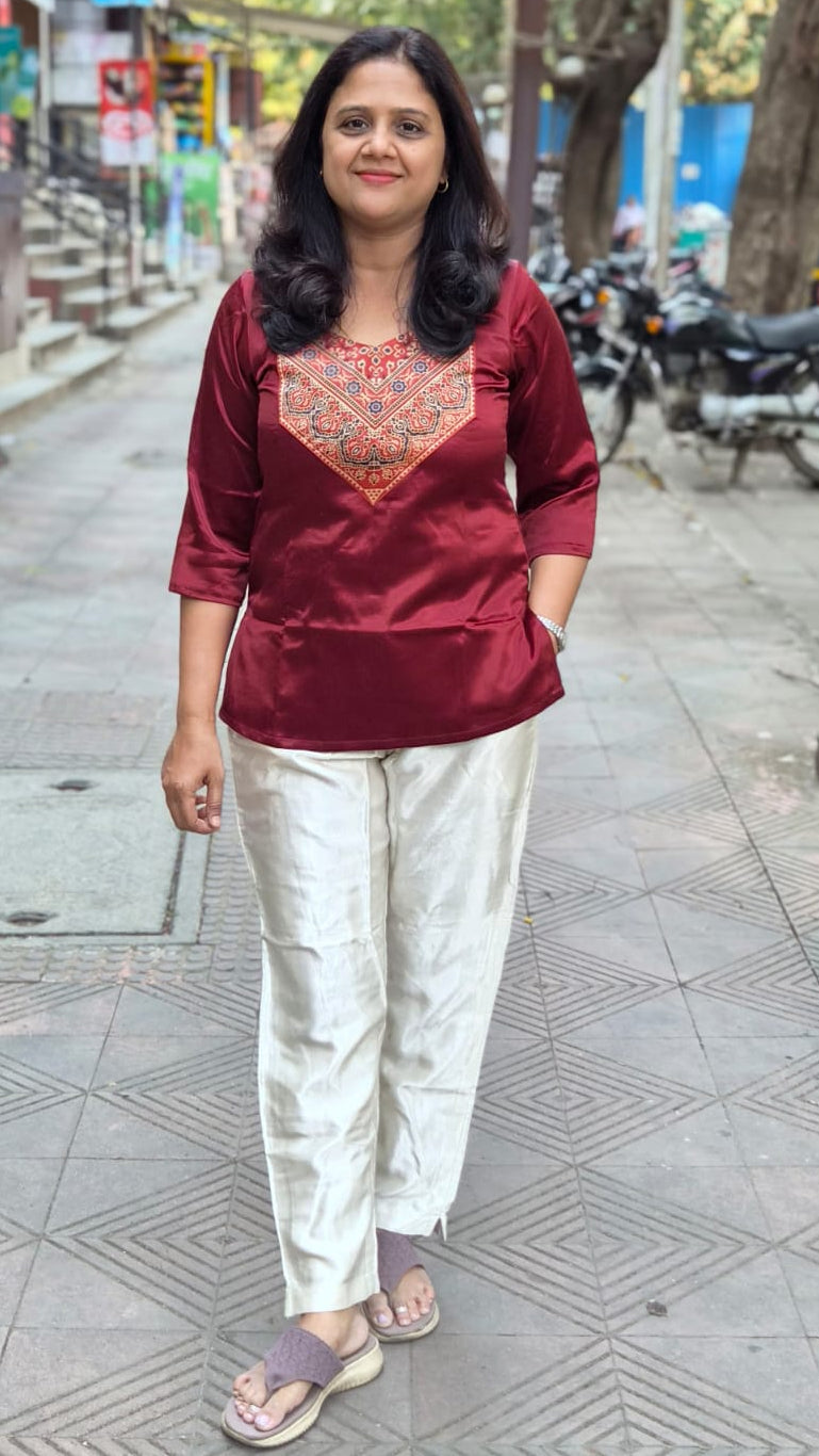 Maroon  Mashru Silk Short Top