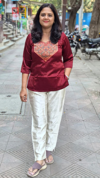 Maroon  Mashru Silk Short Top
