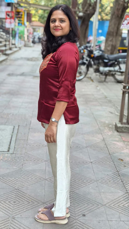 Maroon  Mashru Silk Short Top