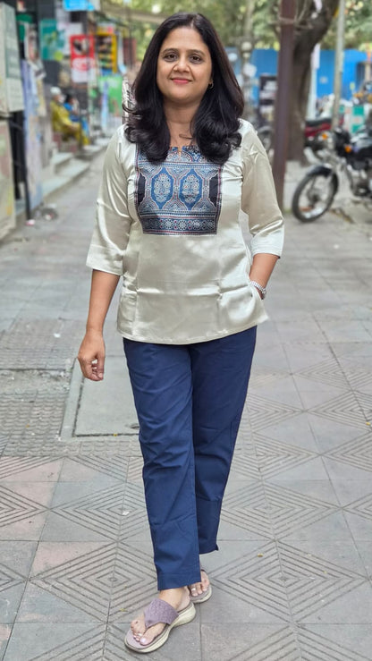 Off White Mashru Silk Short Top