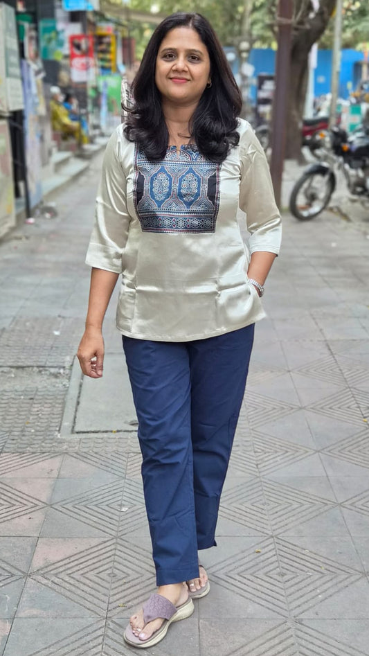 Off White Mashru Silk Short Top