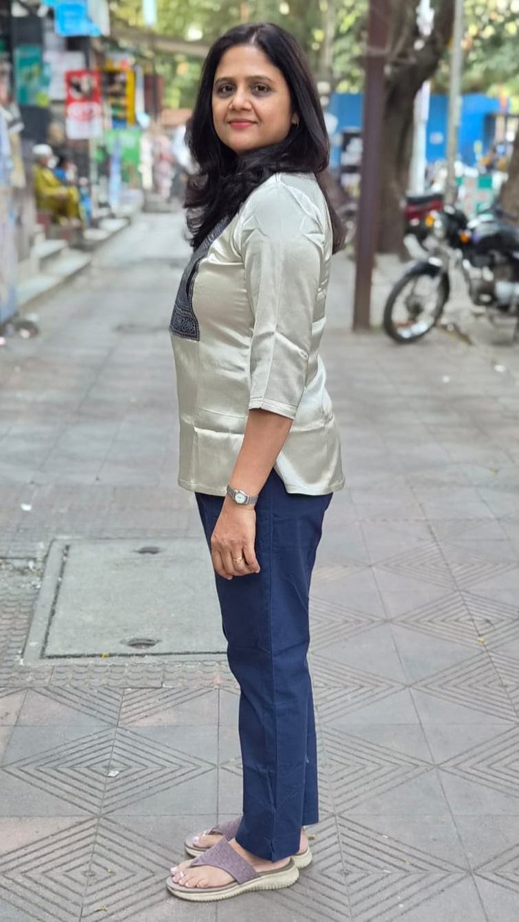 Off White Mashru Silk Short Top
