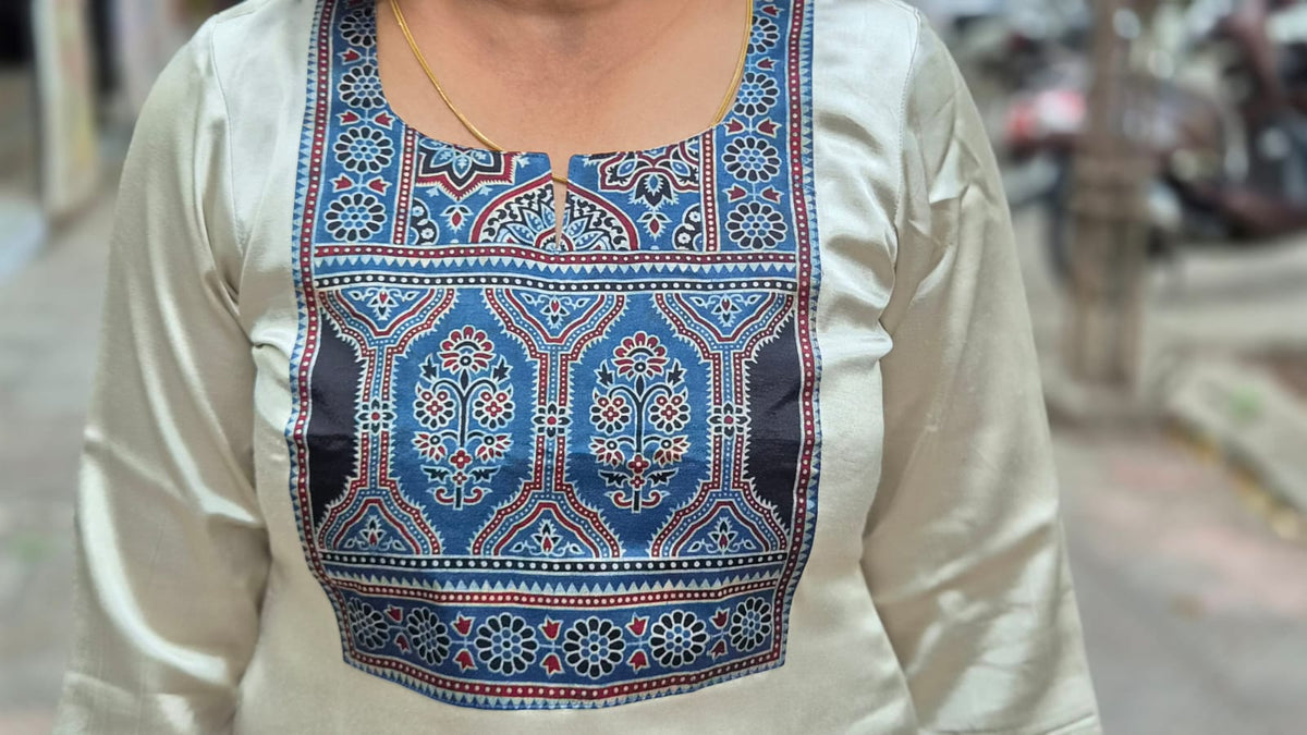 Off White Mashru Silk Short Top