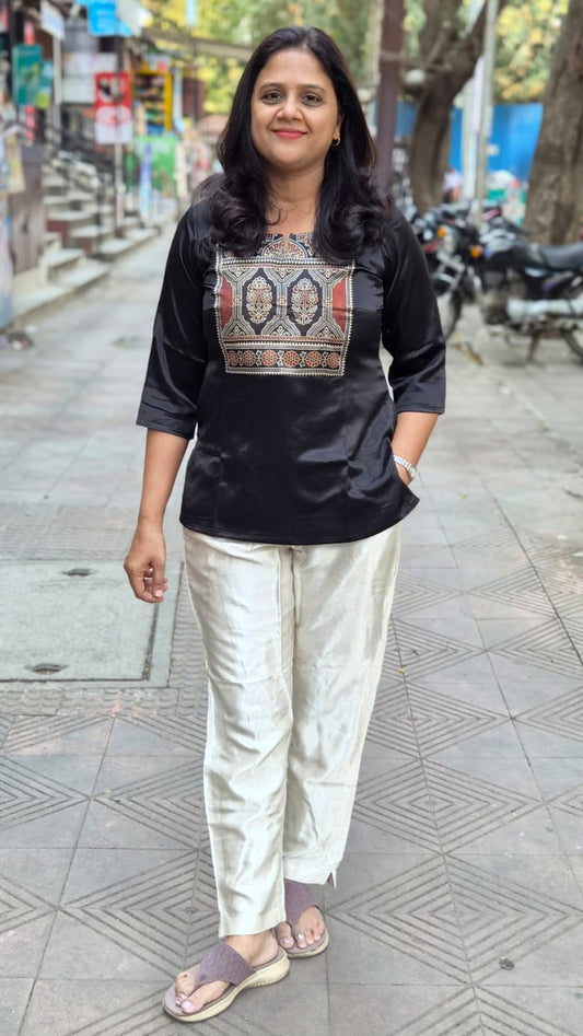 Black Mashru Silk Short Top