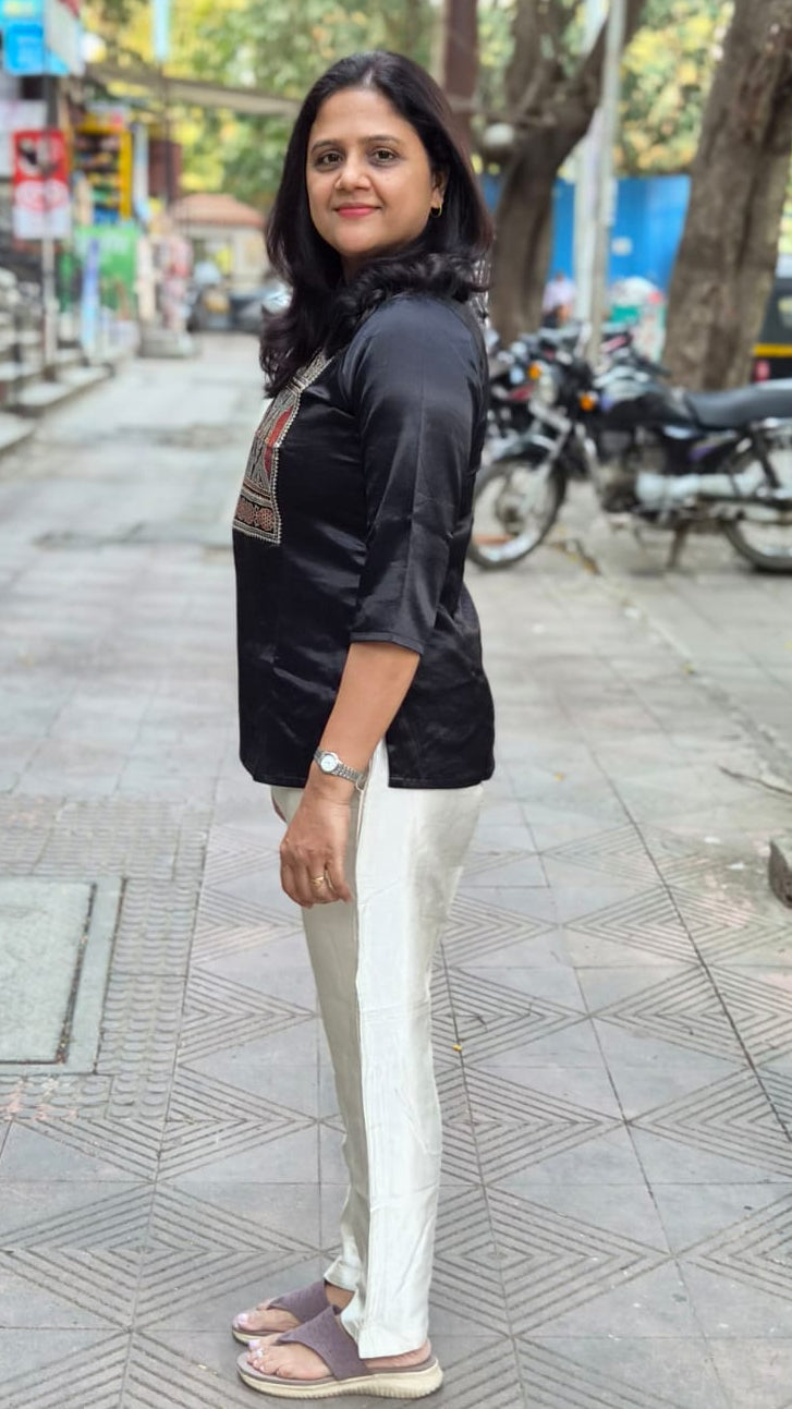 Black Mashru Silk Short Top